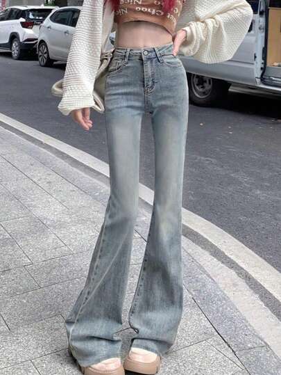 Women's Casual Washed Flare Leg Jeans