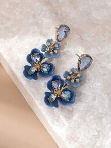 1 Pair Elegant Blue Flower Dangle Earrings, Bohemian Style, Suitable For Women's Daily Wear, Gift - Earrings - View 2