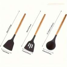 Set di 7 utensili da cucina in silicone con impugnature in legno - Utensili da cottura antiaderenti e resistenti al calore, perfetti per l'uso domestico e in ristorante - Ideali per le vacanze come Ognissanti, Natale, San Valentino, Ringraziamento, Festa della Mamma