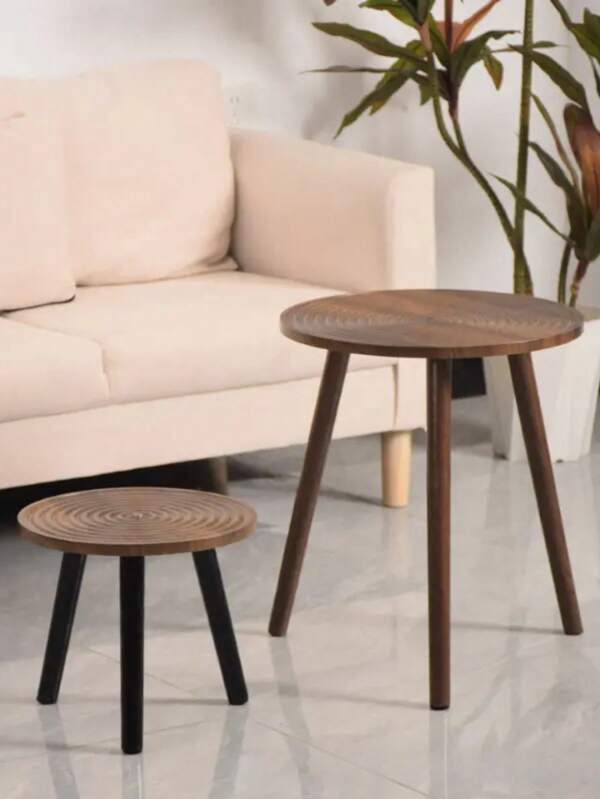 Mesa de centro redonda de madeira estilo vintage com pernas pretas angulares - Design moderno compacto de meados do século, adequada para sala de estar, sofá ou assento de janela e mesa de centro de sala de estar