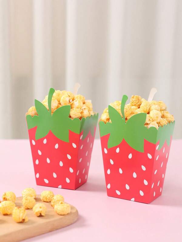 10 piezas Caja de palomitas de papel con estampado de fresa, vasos para palomitas, caja para snacks, contenedor de papel para alimentos, suministros desechables con tema de fresa para bodas, cumpleaños, baby shower, fiestas, adecuado para fiestas, picnics, campamentos, suministros para la mesa del hogar, la cocina y el restaurante, decoraciones de fiesta de fresa, suministros de fiesta de cumpleaños de fresa, decoración de baby shower, decoraciones de fresa