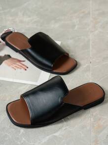 Sandales plates d'été à la mode pour femme, Nouvelle ouverture sur les orteils, Noir/Beige/Kaki, Bout carré, Style bohème élégant, Glissière confortable, Polyvalent