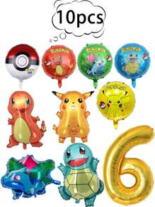 pokemon 10 piezas de globos con temática de Pokemon, globos de Pikachu, pequeños dragones de fuego, globos decorativos de la tortuga Jenni para fiesta de cumpleaños