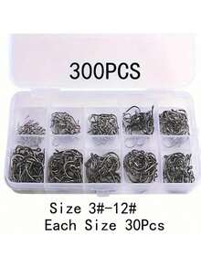 100/300pcs High Carbon Steel Fishing Hooks Set, Sport Circle Sharp Piercing Hooks, Sizes #3 To #12 - Assorted Fishhooks With Storage Box For Freshwater Saltwater Fishing - Black - View 13