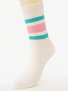 1 par/5 pares de calcetines a rayas de color de dopamina, para uso doméstico, fitness, transpirables y que absorben la humedad, calcetines largos de tubo para mujeres, aptos para todas las estaciones
