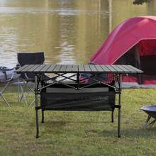 Aoran Outdoor Folding Portable Picnic And Camping Table, Aluminum Roll-Up Table With Easy-To-Carry Bags, Suitable For Indoor And Outdoor Use, Camping, Beaches, Backyards, Barbecues, Parties, Terraces, Picnics - 黑色-中 - 查看 5