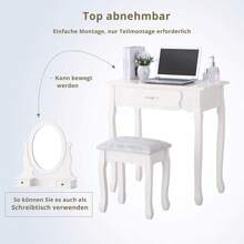 Set da toeletta bianco con sgabello, toeletta moderna con sgabello e specchio, con cassetti, tavolo in legno e sgabello imbottito per camera da letto, bagno