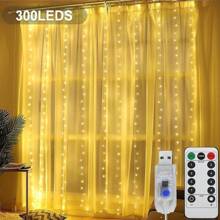 1 pièce 3M 100/200/300 LED Rideau Guirlande Lumineuse, Lumières Décoratives De Rideau Alimentées Par USB Avec 8 Modes D'éclairage Et Télécommande. Convient Pour La Chambre, La Fête, La Décoration Murale Blanche Et Les Décorations De Fête Comme Noël, Halloween, Action De Grâce Et La Rentrée Scolaire.