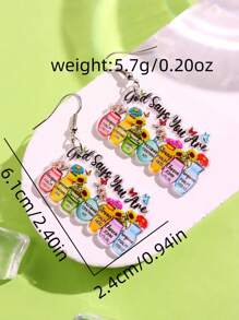 1 Pair Of Fashionable, Creative, And Unique Text Design Acrylic Earrings With Colorful Flower, Sunflower Motifs, Suitable For Back To School, Daily Wear And Festive Occasions For Women