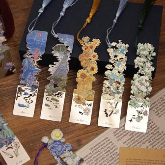 AHLGCAFT Creative Metal Bookmarks With Artistic Paintings And Long Tassels - Innovative Hollow Monet And Van Gogh Series Design Reading Accessories, Suitable For Students And Book Lovers, Durable Stationery And Gifts,School Supplies,Back To School