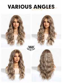 女士长波浪渐变棕色混合金色挑染假发，合成发质，耐热渐变色假发，适合日常派对角色扮演使用 - 24 英寸 - 漸層棕色 - 查看 9