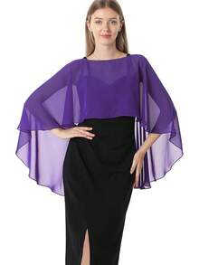 Capelets For Women Chiffon Cape Shawls And Wraps For Evening Dress Wedding Capes Cover Up - Màu tím - Xem 5