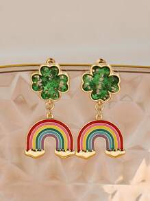 1 par de aretes de tachuela con forma de arcoíris, artísticos y lindos, aptos para que las mujeres los usen en festivales
