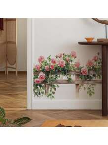 1 pieza Pegatina creativa de cerca con flores de rosa y hojas verdes, duradera, resistente al agua y al polvo, de PVC autoadhesiva y fácil de despegar, adecuada para pegatinas de pared en dormitorio, estudio, sala de estar, restaurante, cocina, decoración del hogar, para renovar tu vida, decoración de fiestas, regalos de cumpleaños y graduación, decoración de habitaciones, decoración de paredes, pegatinas personalizadas