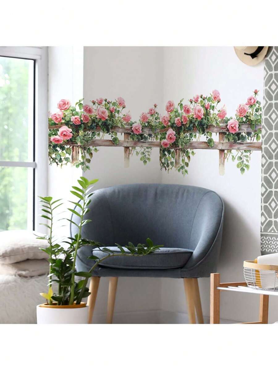 1 pieza Pegatina creativa de cerca con flores de rosa y hojas verdes, duradera, resistente al agua y al polvo, de PVC autoadhesiva y fácil de despegar, adecuada para pegatinas de pared en dormitorio, estudio, sala de estar, restaurante, cocina, decoración del hogar, para renovar tu vida, decoración de fiestas, regalos de cumpleaños y graduación, decoración de habitaciones, decoración de paredes, pegatinas personalizadas