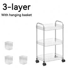 1pc Household Transparent Movable Cosmetic Small Cart Storage Rack, Large Capacity Multifunctional Bathroom Finishing Display Rack, Bathroom Accessories, Makeup Organizer Rolling Cart, Mobile Shelf For Office, Bathroom, Kitchen, & Living Room