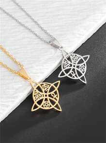 1 Stück modischer Charm Hexen-Knoten Halsketten-Anhänger, Edelstahl Pentagramm Amulett Schmuck, Glücksbringend als Geschenk für Männer & Frauen