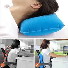 1 件 PVC 植绒方形腰枕，腰垫，午睡充气枕，户外露营背部支撑，旅行充气植绒枕 - 藍色 - 查看 2