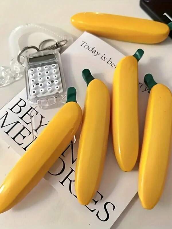 5 piezas Bolígrafo con forma de plátano, divertido y creativo, perfecto para escribir y dibujar, útiles escolares, artículos de papelería kawaii, colores para papelería, herramienta de escritura fina, para útiles escolares