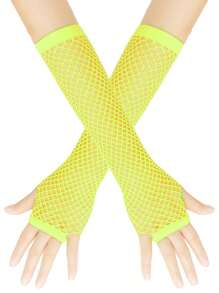 1 Pair Women Long Fingerless Fishnet Gloves, 80s Party/Halloween Party Decor