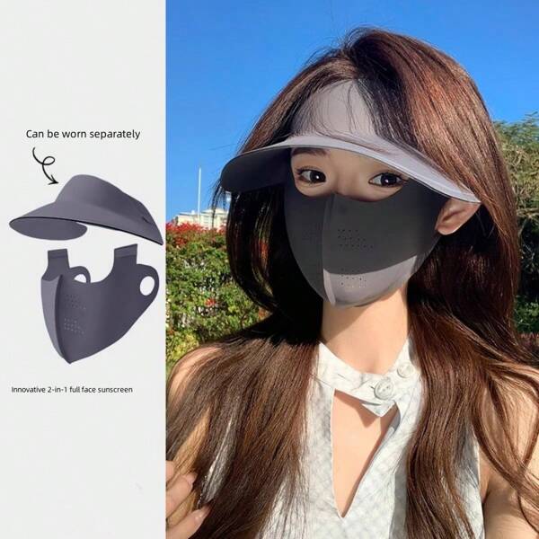 Summer Sunscreen Visor Cap With Detachable Face Shield, 2-In-1 Face Protection Innovative Design, Suitable For Women For Golf, Cycling, Hiking, Fishing And Outdoor Activities