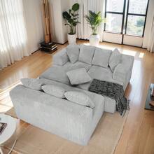 U-Shaped Oversized Floor Lounge Sofa, Living Room Symmetrical Modular Sectional Couch Accent Full Foam Sofa&Couch With Double Chaise Daybed, Soft Corduroy Upholstery, 8 Pillows, Gray - 灰色 - 查看 7