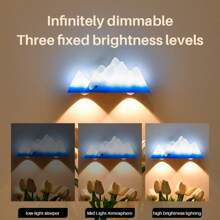 1 Peça Luminária de Parede LED Inteligente Ajustável, Luz de Parede Criativa Minimalista Moderna com Montanha Nevada, Sensor Infravermelho, Controle Remoto RGB, Recarregável por USB, Adequado para Quarto, Sala, Corredor, Sala de Estar