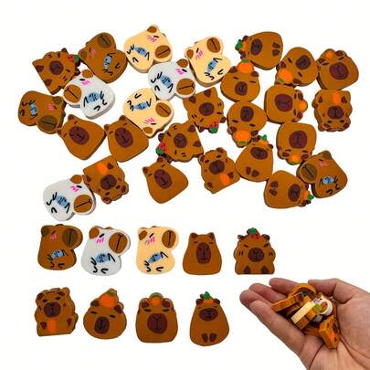 36 piezas de borradores con diseño de Capibara, 9 estilos - de goma sintética duradera, ideal para premios en el aula y regalos de fiestas, patrones de animales divertidos adecuados para actividades escolares de adolescentes y vuelta al cole