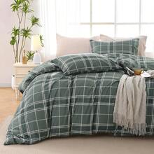 Duvet Cover King Size, Reversible Floral Lavender Duvet Cover Set With Zipper Closure, 3 Pieces Botanical Patterns Soft Microfiber Bedding Set (90"X104", 2 Pillow Cases 20"*36") - 04 - 灰色格子(無被子) - 查看 1