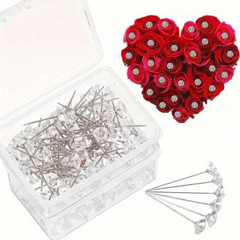 100pcs/Box Diamond Shaped Corsage Pins, Clothing Fixing Floral Bouquet DIY Styling Pins, Holiday Gift