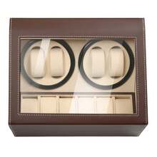 4+6 Automatic Watch Winding Box Deluxe PU Leather Watch Display Organizer - Brown - View 5
