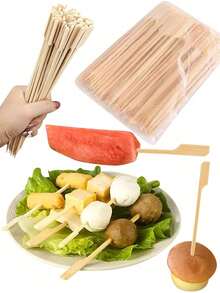 200/100/50/10pcs Set Bamboo Skewers, Suitable For Home, Restaurant, Night Market, Outdoor Activities, Fruit Store, Can Be Washed And Reused,School Supplies