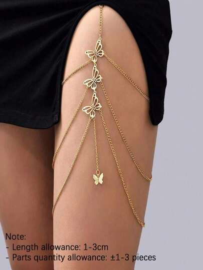1pc Gold Multilayer Butterfly Leg Chain, Fashion Elegant Sexy For Daily Wear, Versatile Festival Gift (Handmade, 1-3cm Tolerance)