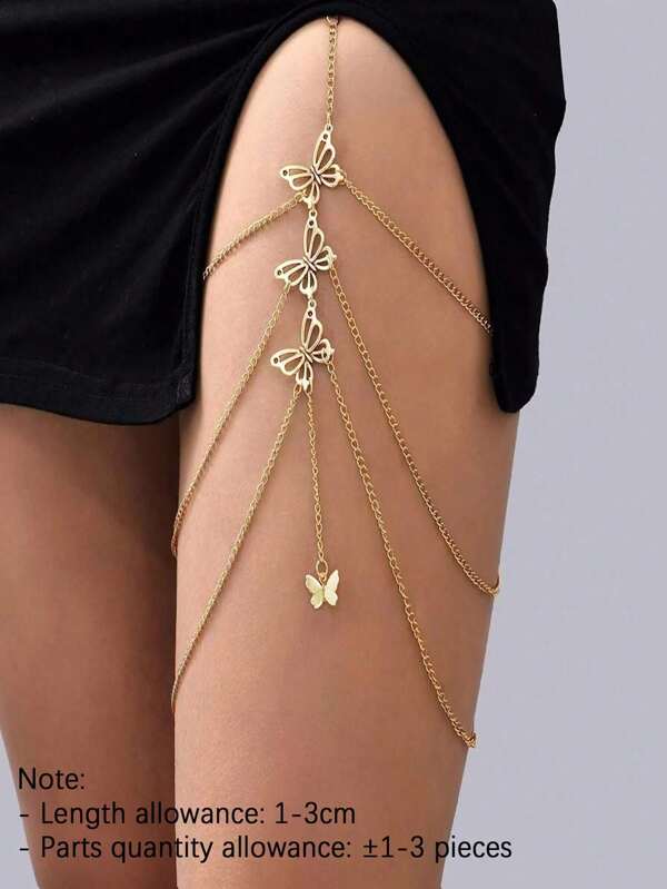1pc Gold Multilayer Butterfly Leg Chain, Fashion Elegant Sexy For Daily Wear, Versatile Festival Gift (Handmade, 1-3cm Tolerance)