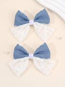 2 件女孩花朵蕾丝发饰优雅白米色蝴蝶结鳄鱼夹婚礼度假蕾丝发夹可爱甜美女孩辫子蝴蝶结发夹儿童发饰 - 彩色 - 查看 9