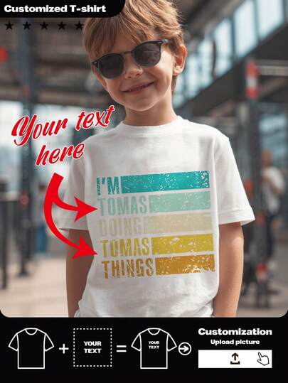 Customized Children T-Shirts, Spring/Summer, Personalized Text/Blessing/Name, Customized Photo/Pattern/Selfie/Family/Pet/Couple/Graphic, Holiday Gift, Customize Child's Name, Kid's Gift, Personalized Treasures, Finding Ideal Gifts For Family, Friends, Children, Suitable For Anniversary, Birthday, Children's Day, Holiday/Vacation, Father's Day