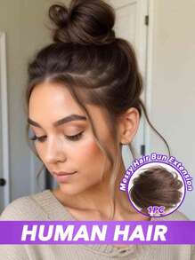 2PCS Messy Bun Hair Piece Human Hair Wavy Stretchy Real Human Hair Scrunchies Hair Bun Donut Elegant Chignon With Elastic Rubber Band Human Hair Tousled Updo Extension Elegant Human Hair Buns #Black #Natural Black #2 #4 Multicolor