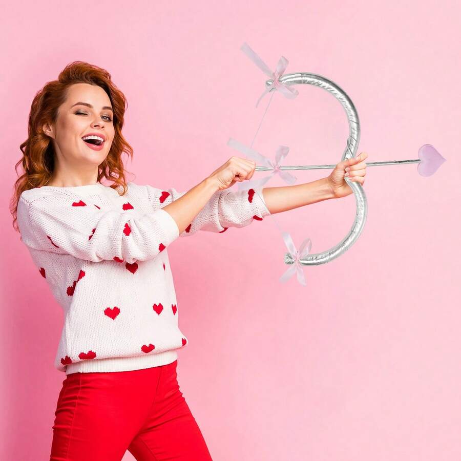 Conjunto de arco y flecha de Cupido, accesorios para disfraz de Halloween, cosplay, accesorios de fotos para mujer - Plateado - Ver 1