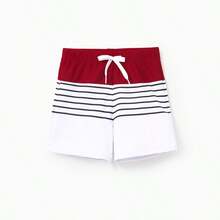 Trajes de baño a juego para la familia, bikini de un hombro a rayas rojas o bañador de bloques de color a juego, ropa de playa a juego para verano, crucero, vacaciones - Rojo - Ver 4