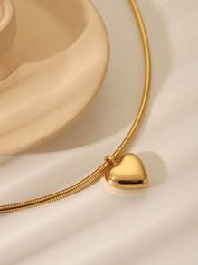 1 pieza Collar de acero inoxidable con corazón de 18K, estilo minimalista y versátil, color duradero, joyería
