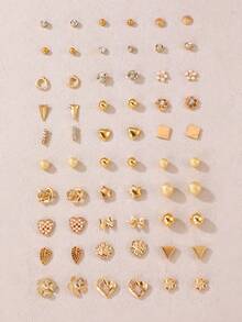 30pcs/Set Fashionable Star, Flower, Heart, Bow Decor Metal Rhinestone Studs Earrings Jewelry Set, Sweet Gift For Best Friends - Multicolor - View 13