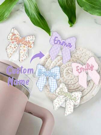1 pieza Regalo de cumpleaños personalizado para ella, tapa de pajita de acrílico con nombre, tapa de pajita de taza de moño personalizada, accesorios de vidrio