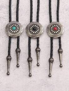 1 件时尚百搭花坚果形状男士长项链，复古做旧西部牛仔风格波洛领带项链，可调节编织皮绳，适合送给男朋友、父亲、长辈、感恩节、新年的礼物 - 圓形 - 查看 1