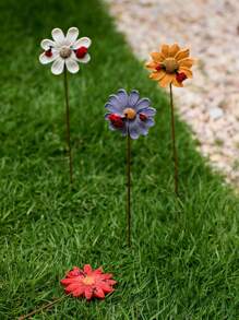 Cirelle 4pcs Hand-Painted Resin Garden Decor Set - Vibrant Chrysanthemum Flower Pots With Ladybug & Sunflower Designs, Perfect For Indoor/Outdoor Plants, Patio, Balcony, Porch, Front Door Decor, Gift For Garden Lovers (Weather-Resistant)