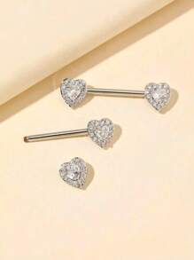1 Pair Stainless Steel Tongue Ring Piercing Body Jewelry Barbell Heart Shape Nipple Ring, Gift For Women & Girls