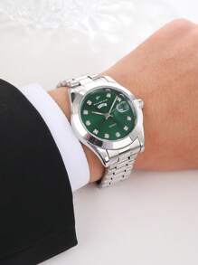 RICECGO RICECGO 1pc Men's Classic Quartz Watch - Business Style, Circular Dial, Dual Calendar Display, Stainless Steel Butterfly Clasp Strap, Quartz Movement, Suitable For Daily Wear, Ideal Gift For Birthdays Or Special Occasions, Anniversary Gift, Back To School Gifts.