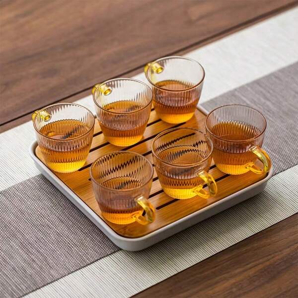 12/6/4/2pcs Set Hammered High Heat-Resistant Vertical Stripe Glass Cup, Coffee Cup, Glass Cup, Chinese Kung Fu Hot Tea Cup, Tea Cup, Set, Aesthetic Drinkware, Coffee Utensils, Tea Set