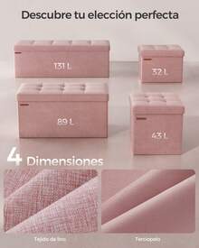 Puff Almacenaje, Baúl de Almacenaje Plegable, 38 x 76 x 38 cm, Taburete Reposapiés, Banco de Cubo, Soporta hasta 300 kg, para Sala de Estar, Dormitorio, Entrada, Rosa Jalea - Rosa - Ver 4