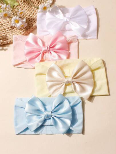 4 شريط رأس مصنوع من الساتان الناعم الكبير بشكل فراشة، إكسسوار جميل للاستخدام اليومي في جميع المواسم