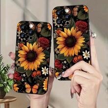 Creative Sunflower Pattern Phone Case, Suitable For IPhone 16/15/14/13/ Creative Fashion Design, Unisex, Gift For Friends, Family, Boyfriend, Girlfriend - Black - View 8